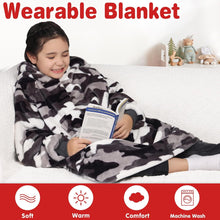 Wearable Blanket for Kids, Wearable Blanket Hoodie Gifts for Teens Girls and Boys, Warm Blanket Sweatshirt for Teenage, Hoodie Blanket with Sleeves - Camo