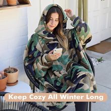Oversized Blanket Hoodie, Wearable Fluffy Sherpa Blanket, Cozy Sweatshirt Blanket Gift for Adult Women Men Girlfriend, Camo