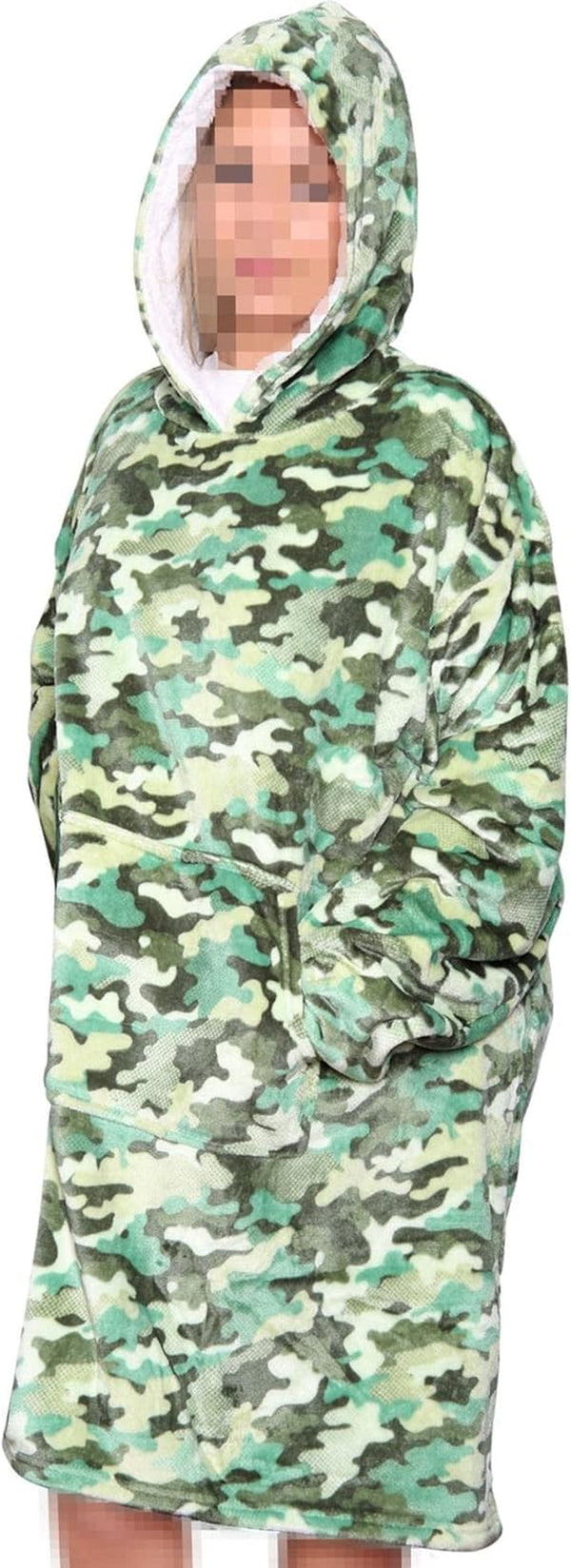 Unisex Mens Ladies Oversized Kangaroo Pocket Hooded Blanket Animal Snuggle Super Soft Wearable Blanket Hoodie Warm Fleece