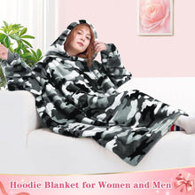 Wearable Blanket Sweatshirt Gifts for Women and Men, Warm and Cozy Giant Blanket Hoodie, Thick Flannel Blanket with Sleeves and Giant Pocket - Camo