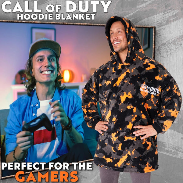 Blanket Hoodie for Men, Teens, Camo Wearable Blanket, Fleece Hooded Poncho, Cozy Loungewear, Gamer Gifts for Men