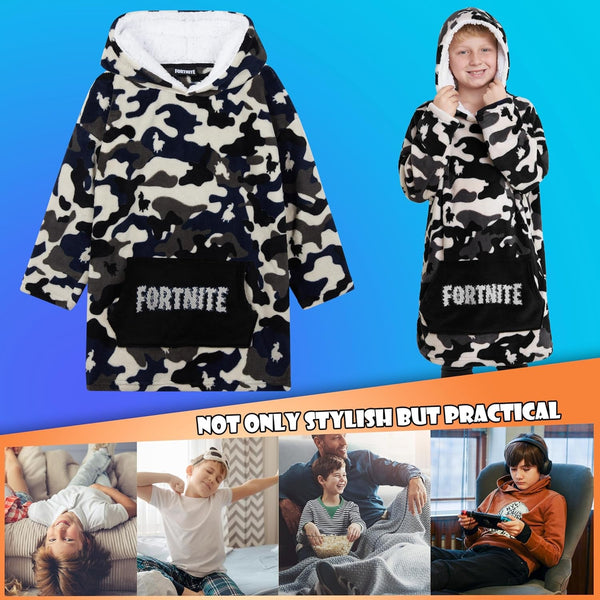 Blanket Hoodie Gifts for Boys Teens, Oversized Fleece Pullover with Sherpa-Lined Hood, Wearable Blanket for Gamers