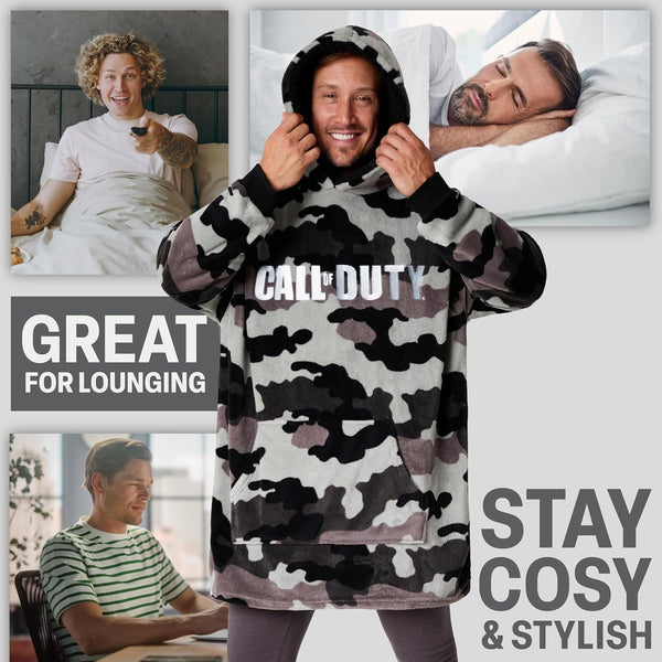 Blanket Hoodie for Men, Teens, Camo Wearable Blanket, Fleece Hooded Poncho, Cozy Loungewear, Gamer Gifts for Men