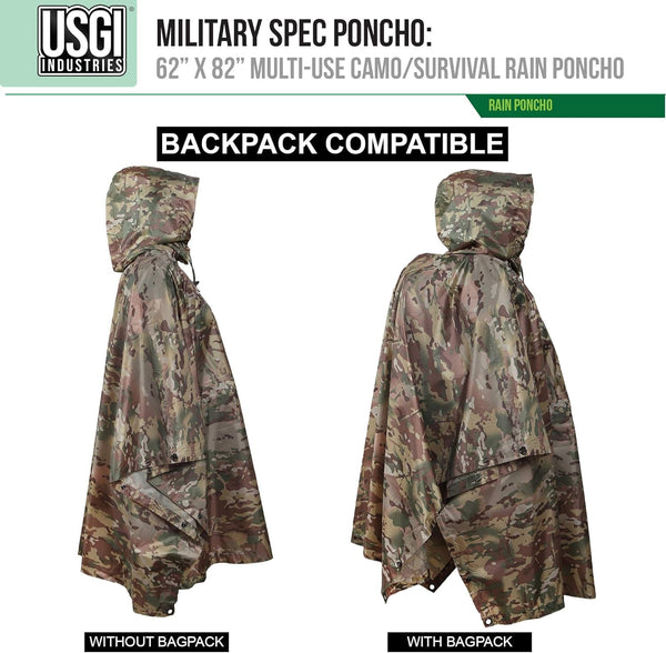 Military Style Poncho Multi Use Rip Stop Camouflage Rain Poncho