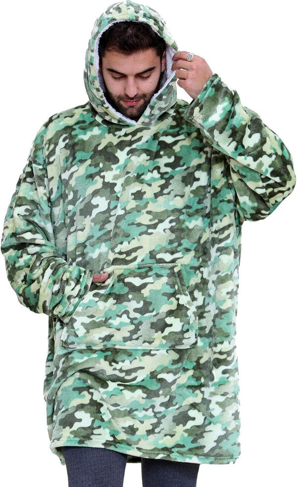 Unisex Mens Ladies Oversized Kangaroo Pocket Hooded Blanket Animal Snuggle Super Soft Wearable Blanket Hoodie Warm Fleece