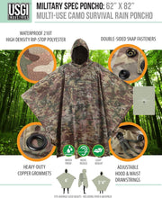 Military Style Poncho Multi Use Rip Stop Camouflage Rain Poncho