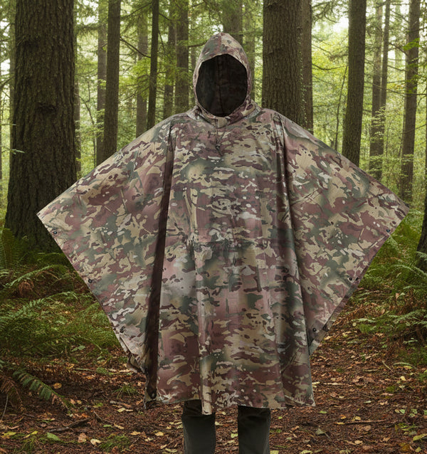 Military Style Poncho Multi Use Rip Stop Camouflage Rain Poncho