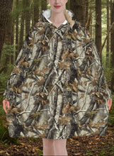 Oversized Flannel Wearable Blanket Hoodie for Adult Mossy-Tree-Camo-Leaf Soft Fuzzy Hooded Lounging Pullover