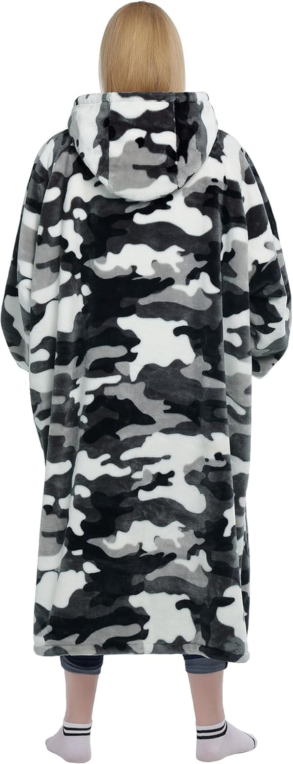 Wearable Blanket Sweatshirt Gifts for Women and Men, Warm and Cozy Giant Blanket Hoodie, Thick Flannel Blanket with Sleeves and Giant Pocket - Camo